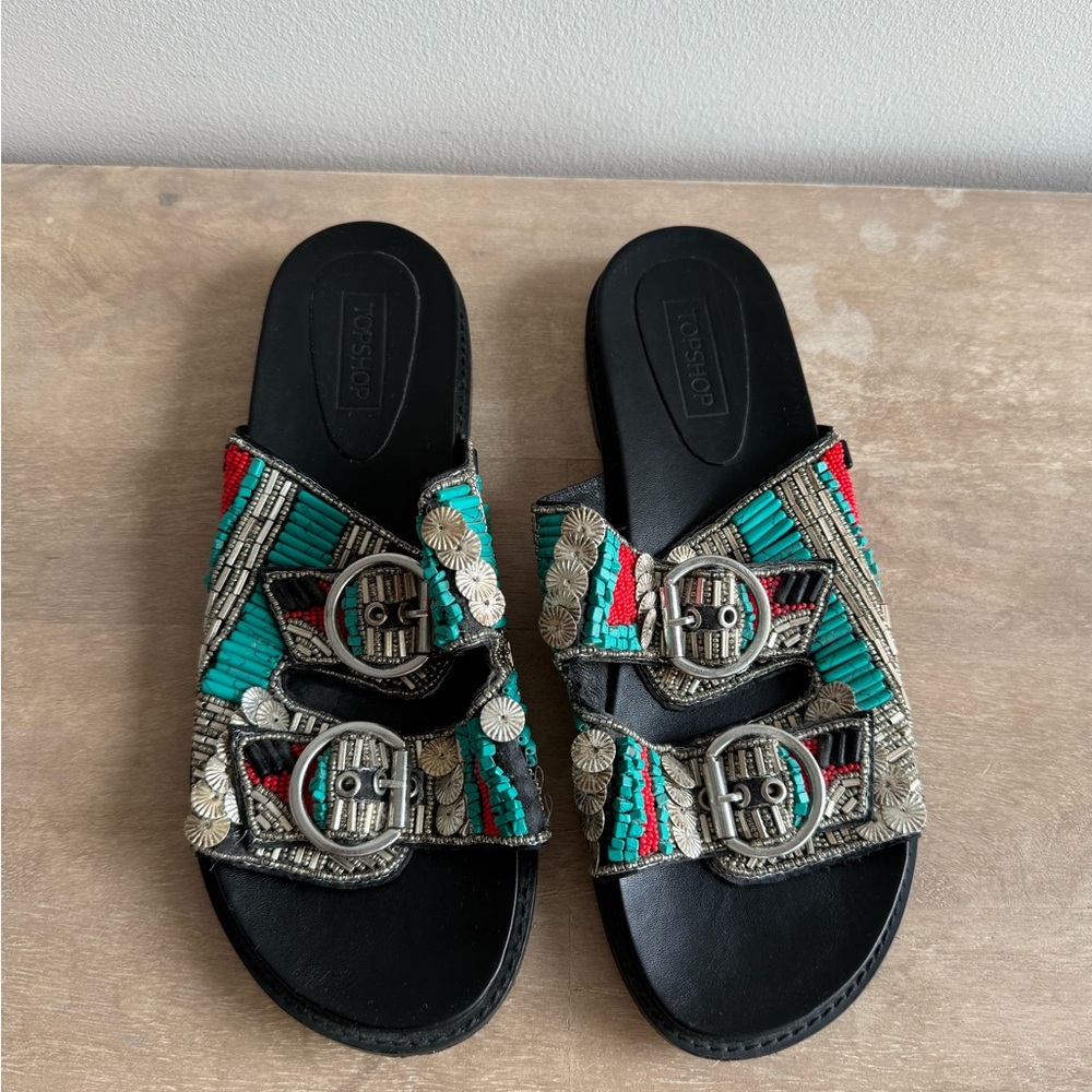 Topshop Embroidered Birkenstock-style Sandals sz 40